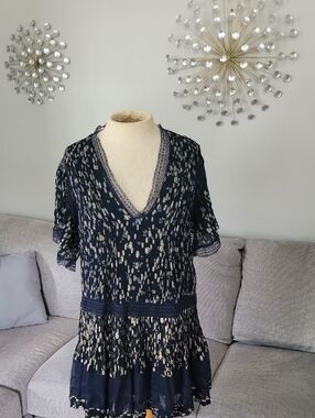 Maeve Navy and Cream Printed Mini Dress